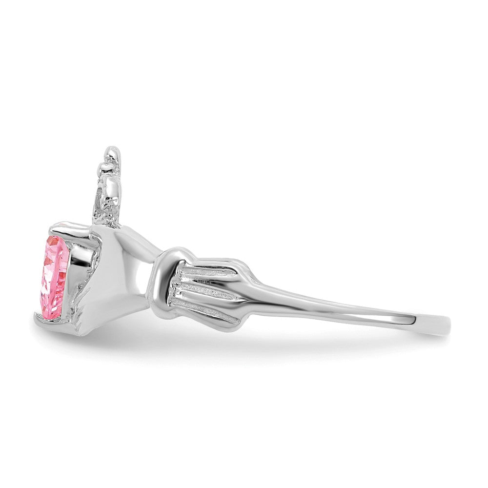14k White Gold CZ October Birthstone Claddagh Heart Ring, Size: 7