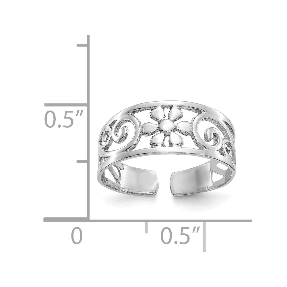 Anillo para dedo del pie con diseño floral en oro blanco de 14k