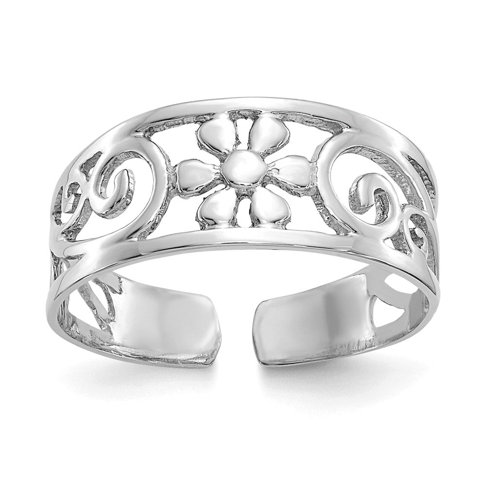 Anillo para dedo del pie con diseño floral en oro blanco de 14k