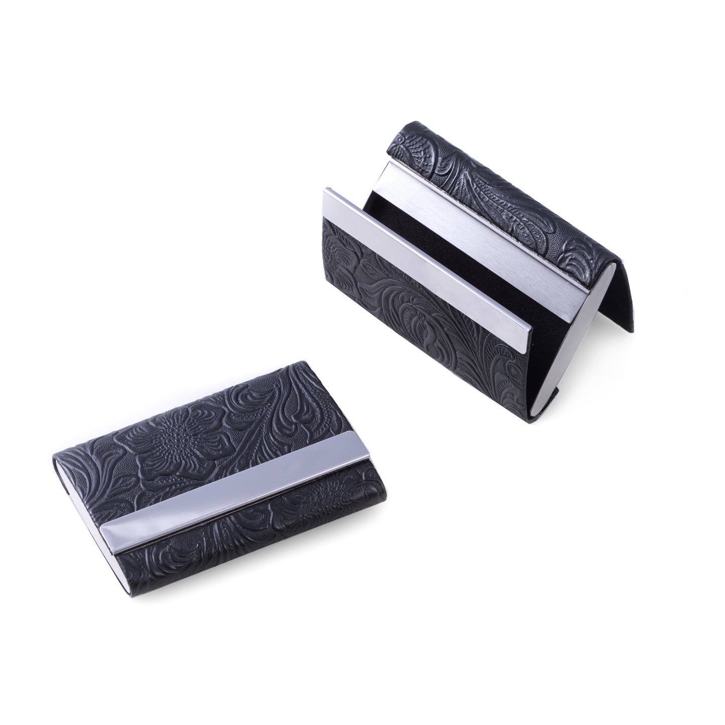 Occasion Gallery Black Color Black Leatherette Double Compartment Card Case with Magnetic Closure. 2.5 L x 3.75 W x 0.65 H in.