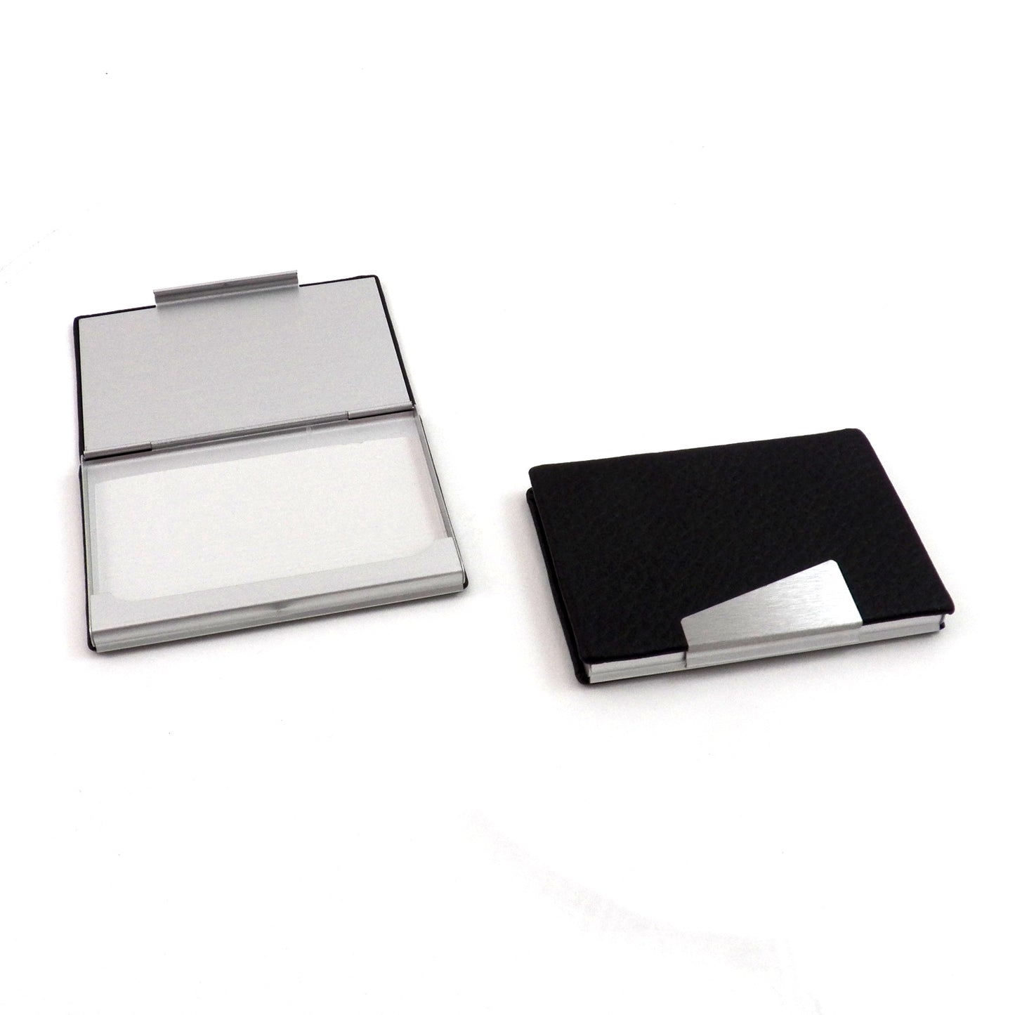 Occasion Gallery Brown Color Black Leatherette Business Card Case with Aluminum Trim. 3.85 L x 2.5 W x 0.5 H in.