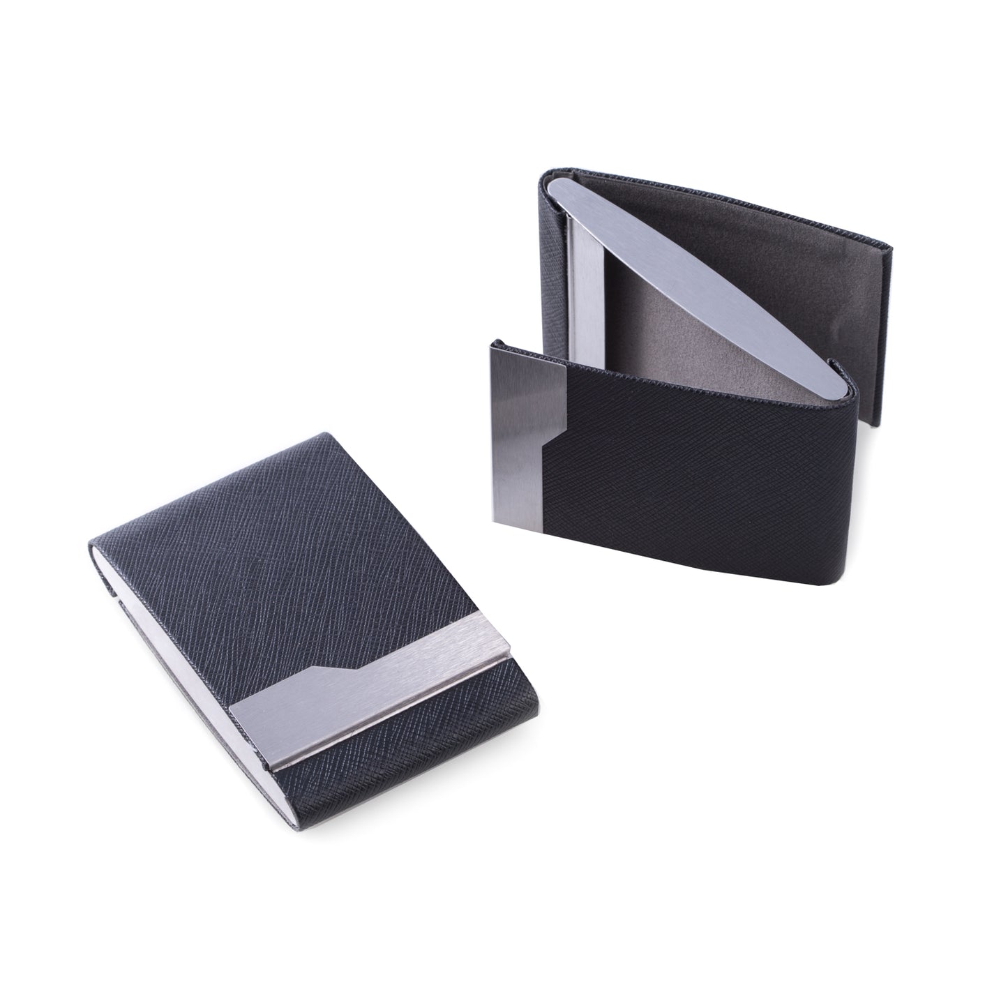 Occasion Gallery Black Color Black Leatherette Double Compartment Card Case with Magnetic Closure. 2.5 L x 0.65 W x 3.75 H in.