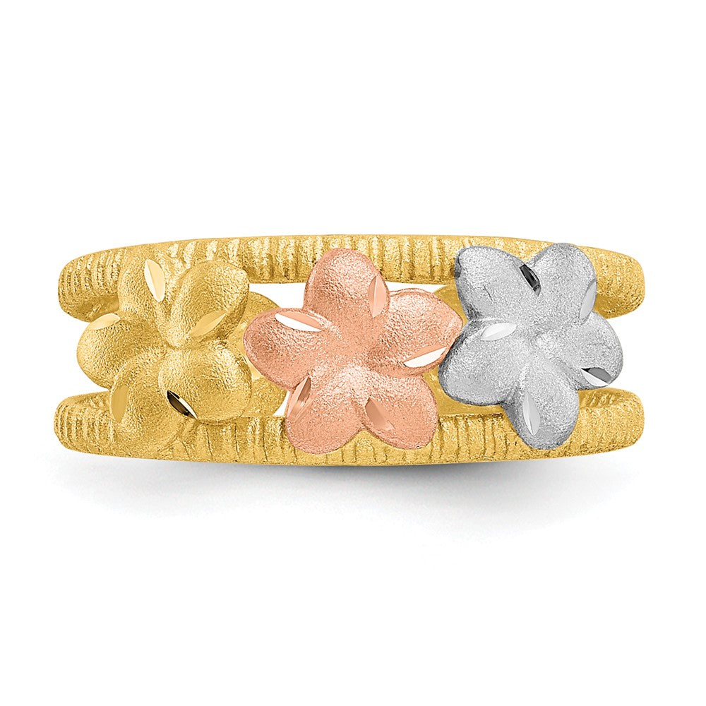 14k Yellow Gold Two-tone & Rhodium Plumeria Toe Ring