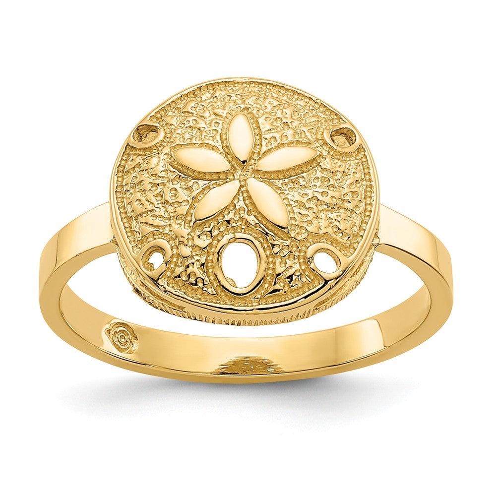 Anillo de arena de oro amarillo de 14 quilates pulido, talla: 7