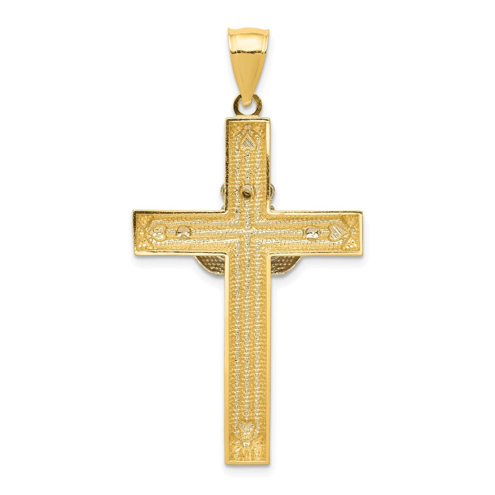 Million Charms 14K Two-Tone Claddagh Relgious Cross Pendant