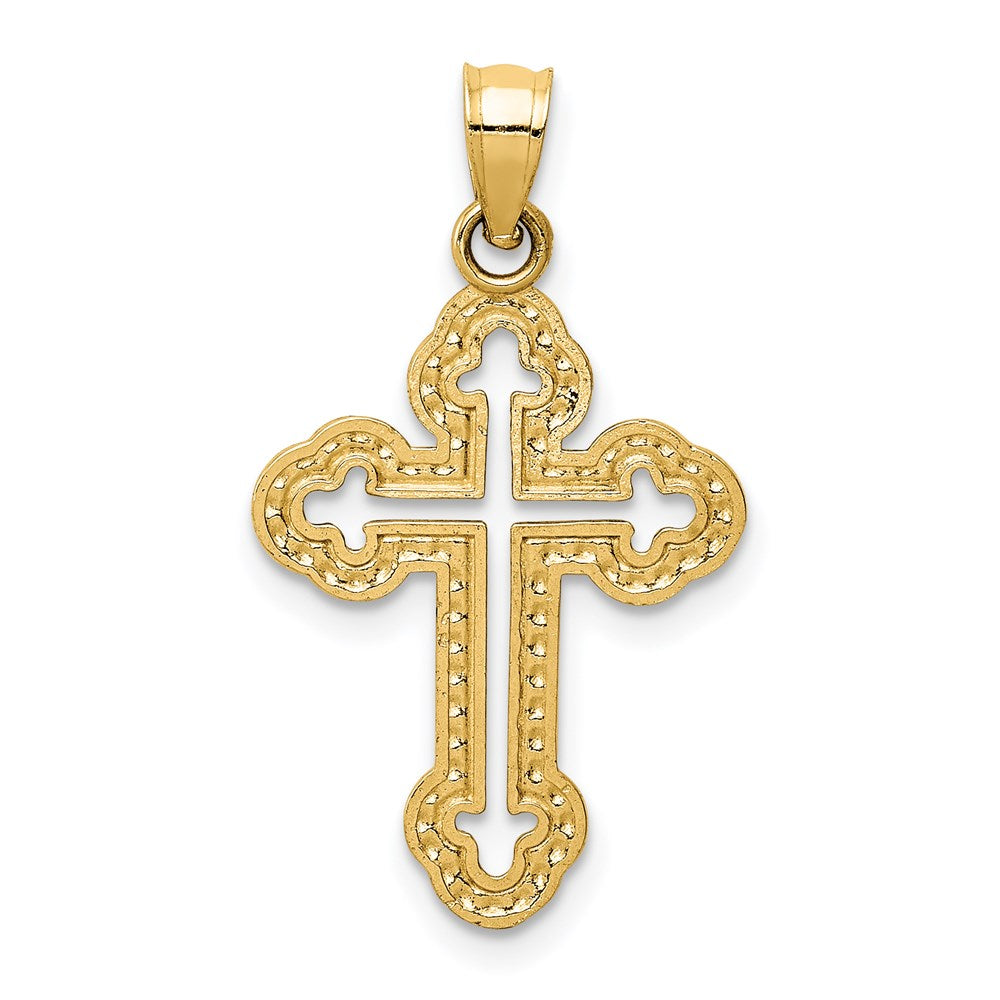 Million Charms 14K Yellow Gold Themed Cut-Out Budded Relgious Cross Charm