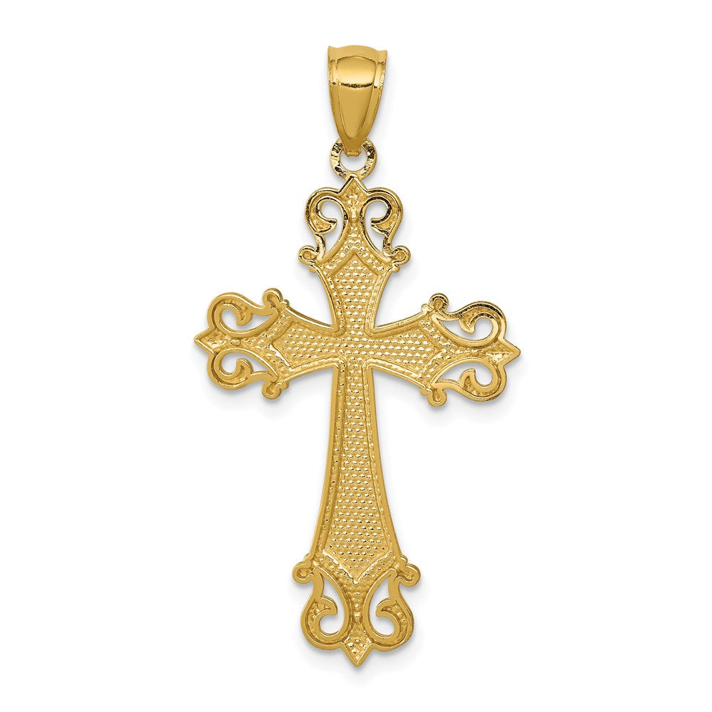 Million Charms 14K Yellow Gold Themed With Rhodium-plated Diamond/Cut Relgious Cross Pendant