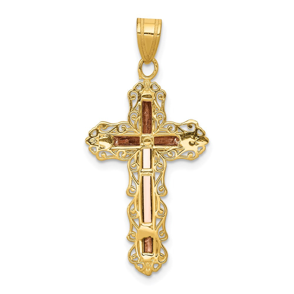 Million Charms 14K Tri-Color Diamond-Cut Relgious Crucifix Pendant