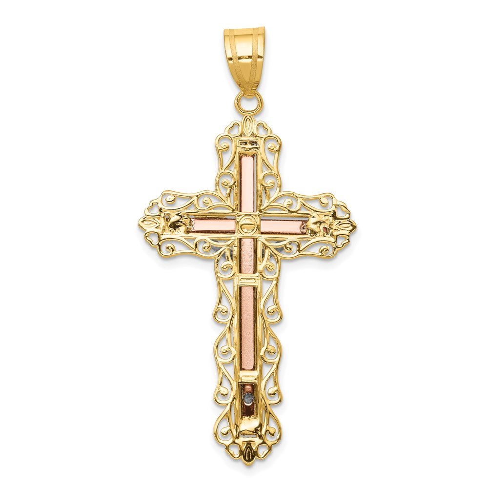 Million Charms 14K Tri-Color Diamond-Cut Relgious Crucifix Pendant