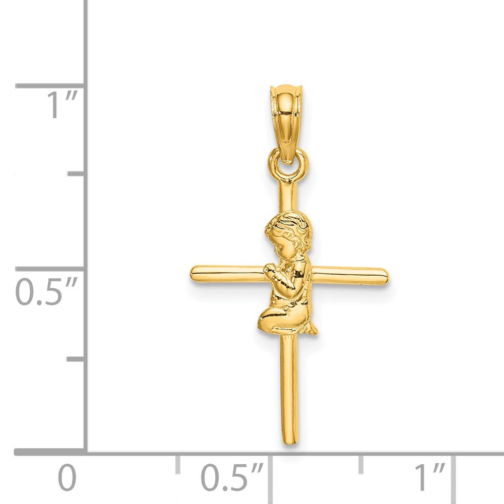 Million Charms 14K Yellow Gold Themed Praying Boy Relgious Cross Charm