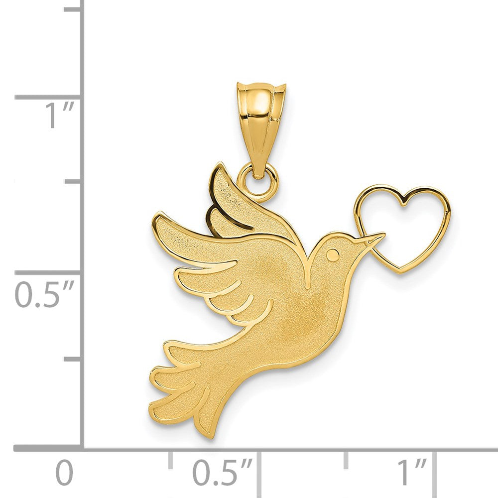 Million Charms 14K Yellow Gold Themed Dove With Heart Pendant