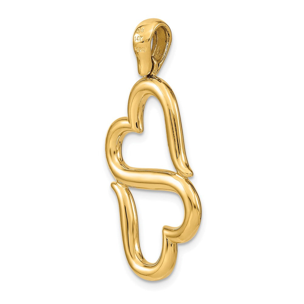 Million Charms 14K Yellow Gold Themed Polished Connected Double Hearts Pendant