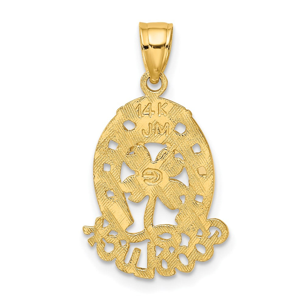 Million Charms 14K Yellow Gold Themed Good Luck With Horseshoe, Lucky Clover Charm