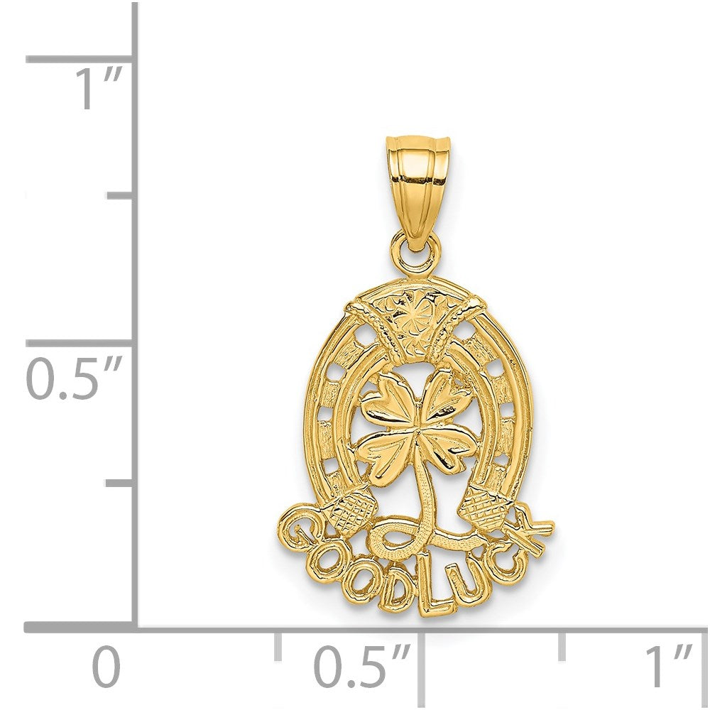 Million Charms 14K Yellow Gold Themed Good Luck With Horseshoe, Lucky Clover Charm