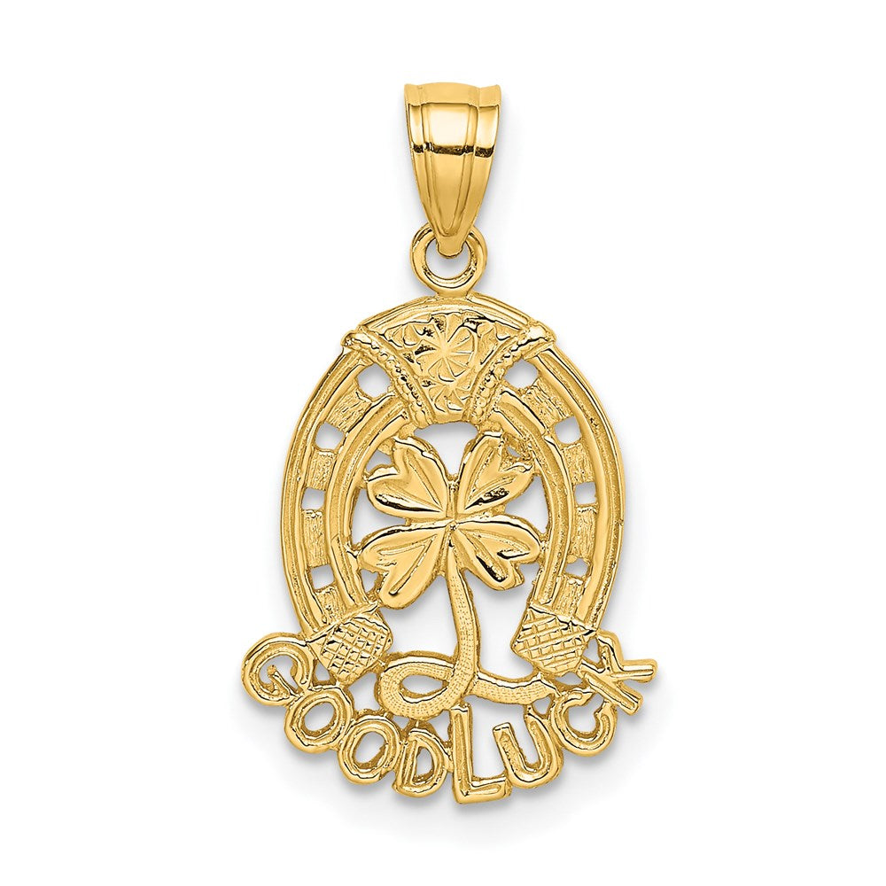 Million Charms 14K Yellow Gold Themed Good Luck With Horseshoe, Lucky Clover Charm