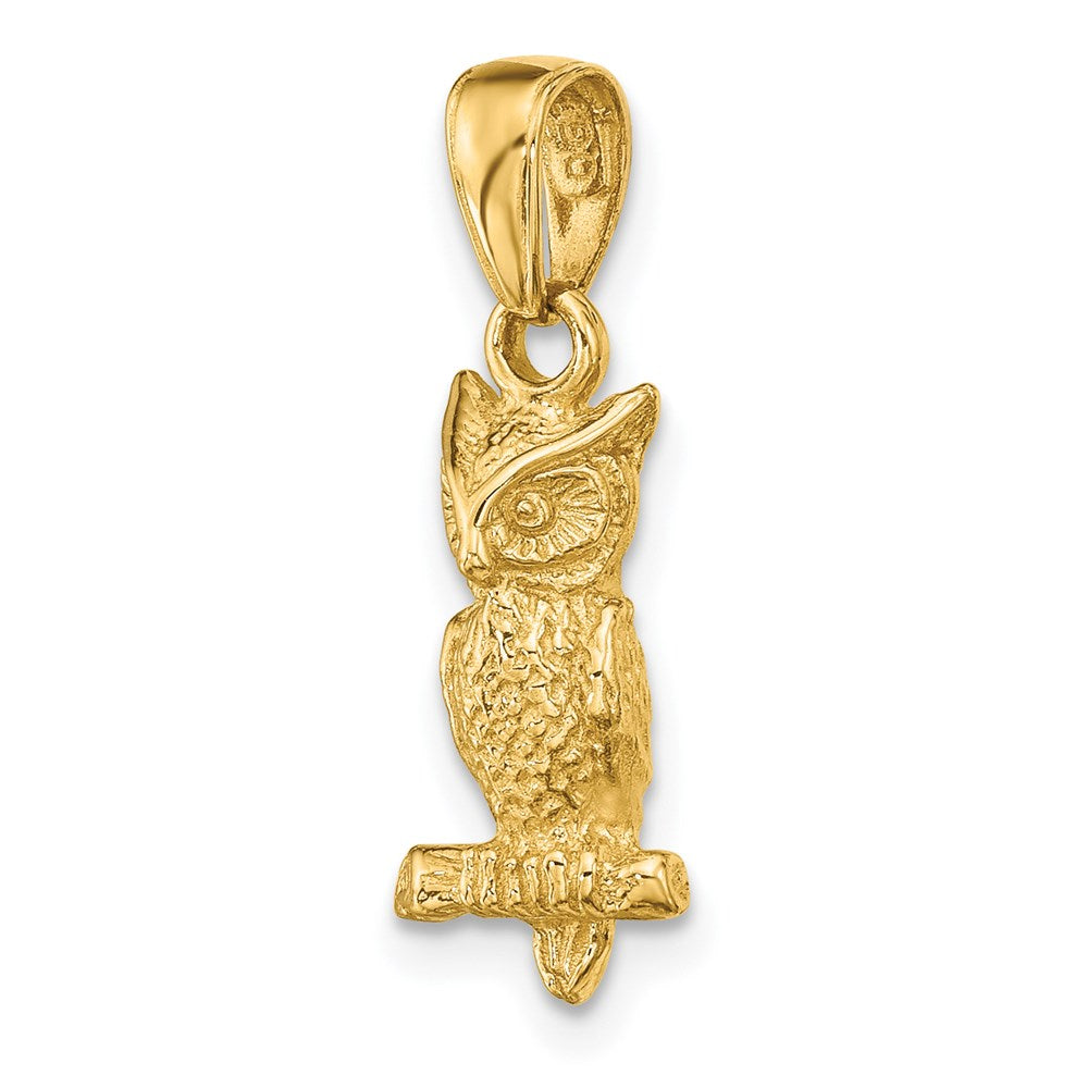 Million Charms 14K Yellow Gold Themed 3-D Owl Pendant