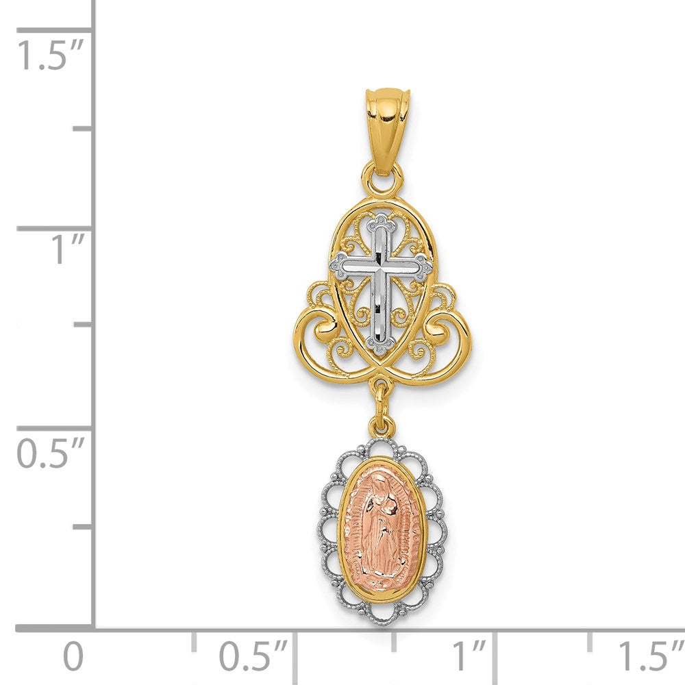 Million Charms 14K Two-Tone Gold Themed & Rhodium-Plated Relgious Our Lady Of Guadalupe Relgious Cross Pendant
