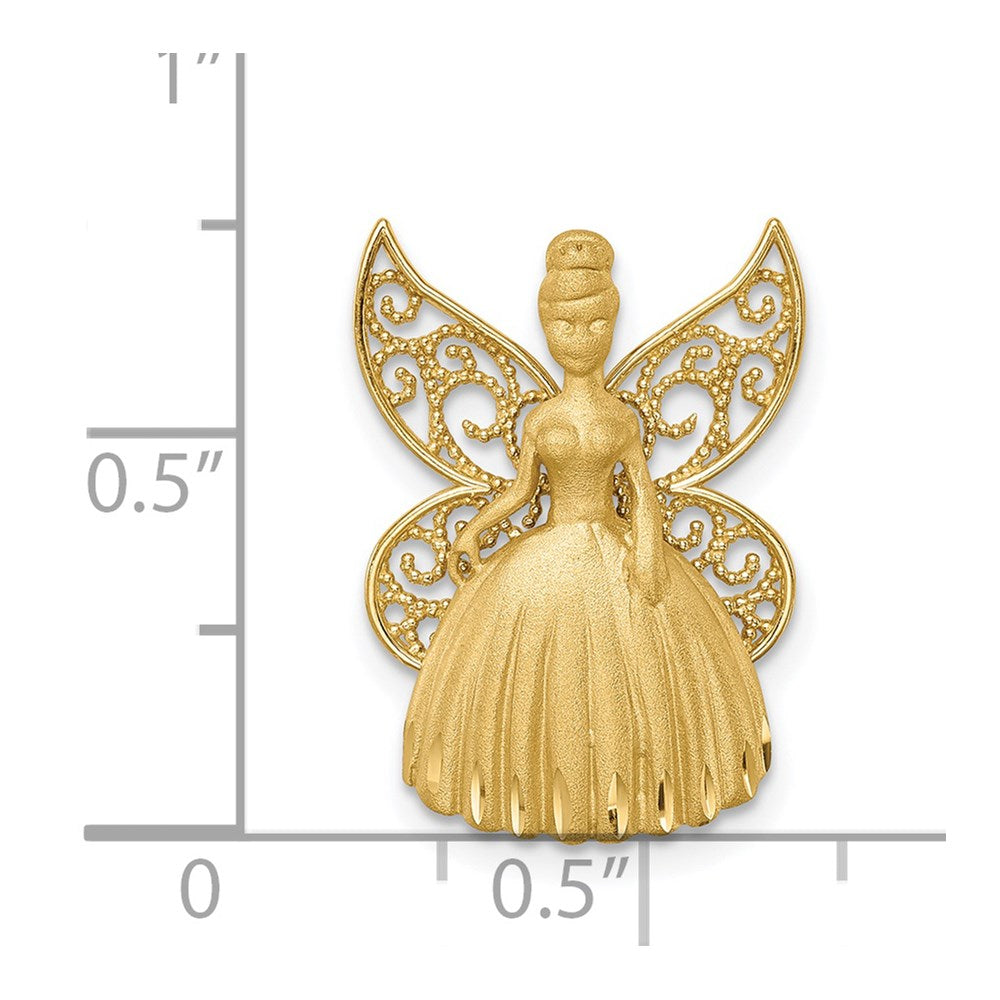 Million Charms 14K Yellow Gold Themed Brushed & Diamond-Cut Filigree Fairy Chain Slide