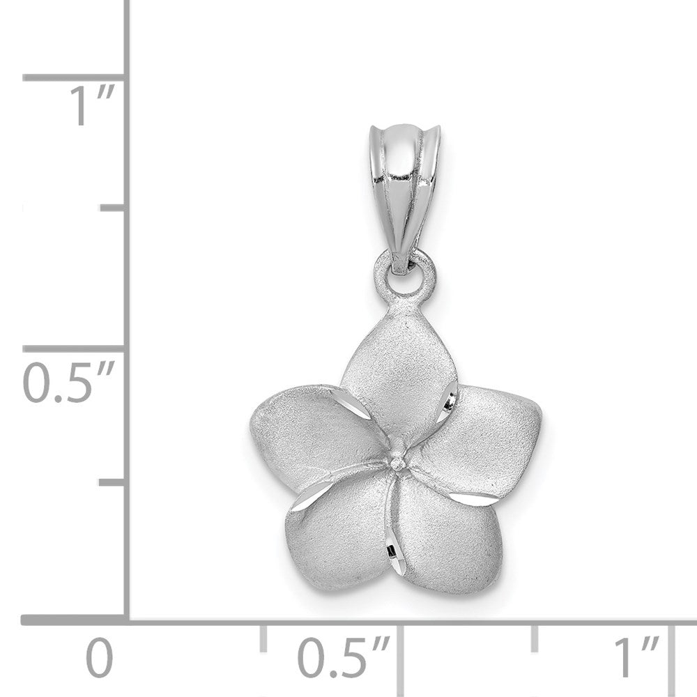 Million Charms 14K White Brushed & Diamond-Cut Plumeria Pendant