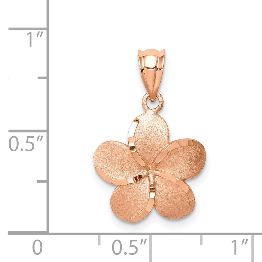 Million Charms 14K Rose Gold Themed Brushed Diamond-Cut Plumeria Pendant