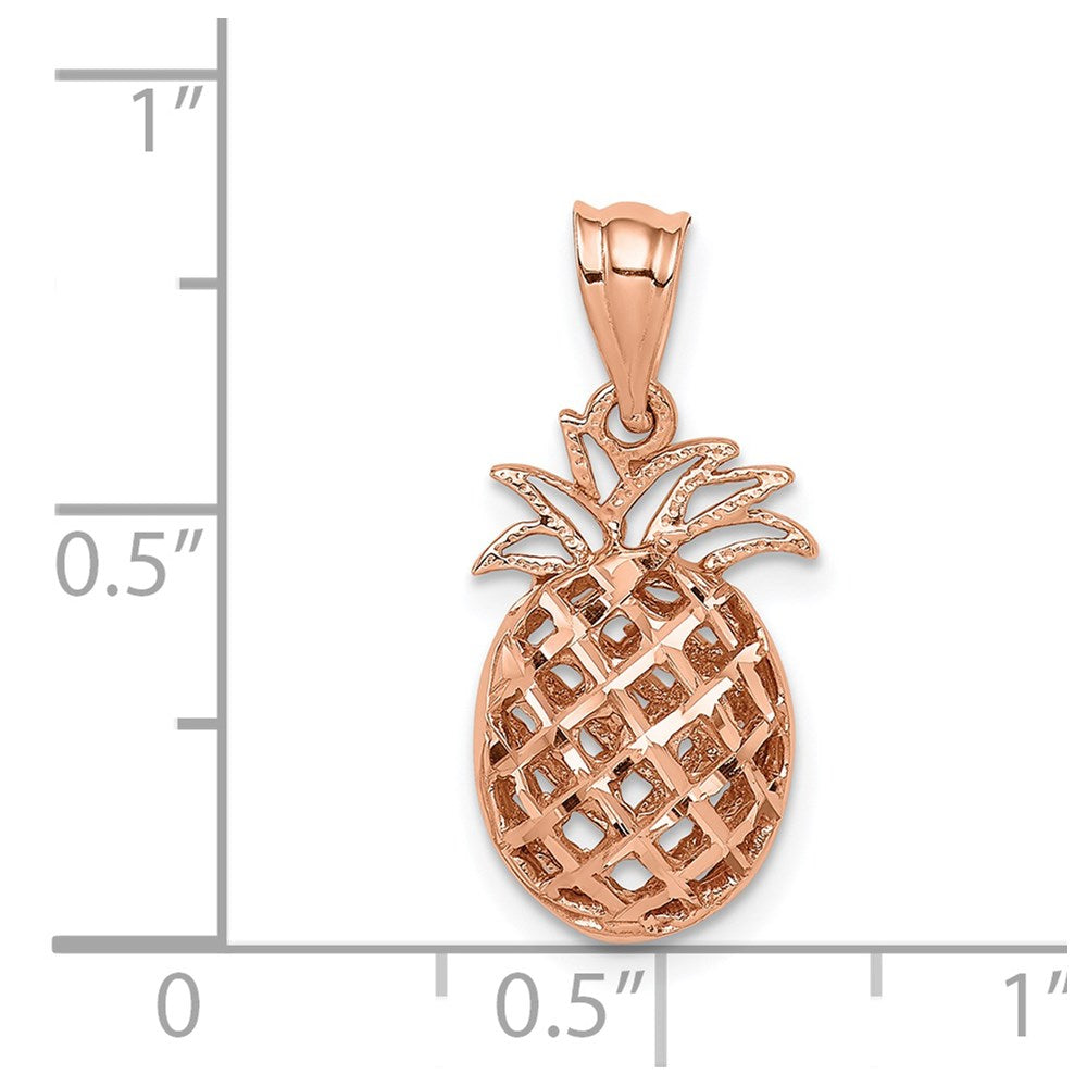 Million Charms 14K Rose Gold Themed Polished & Diamond-Cut 3D Pineapple Pendant