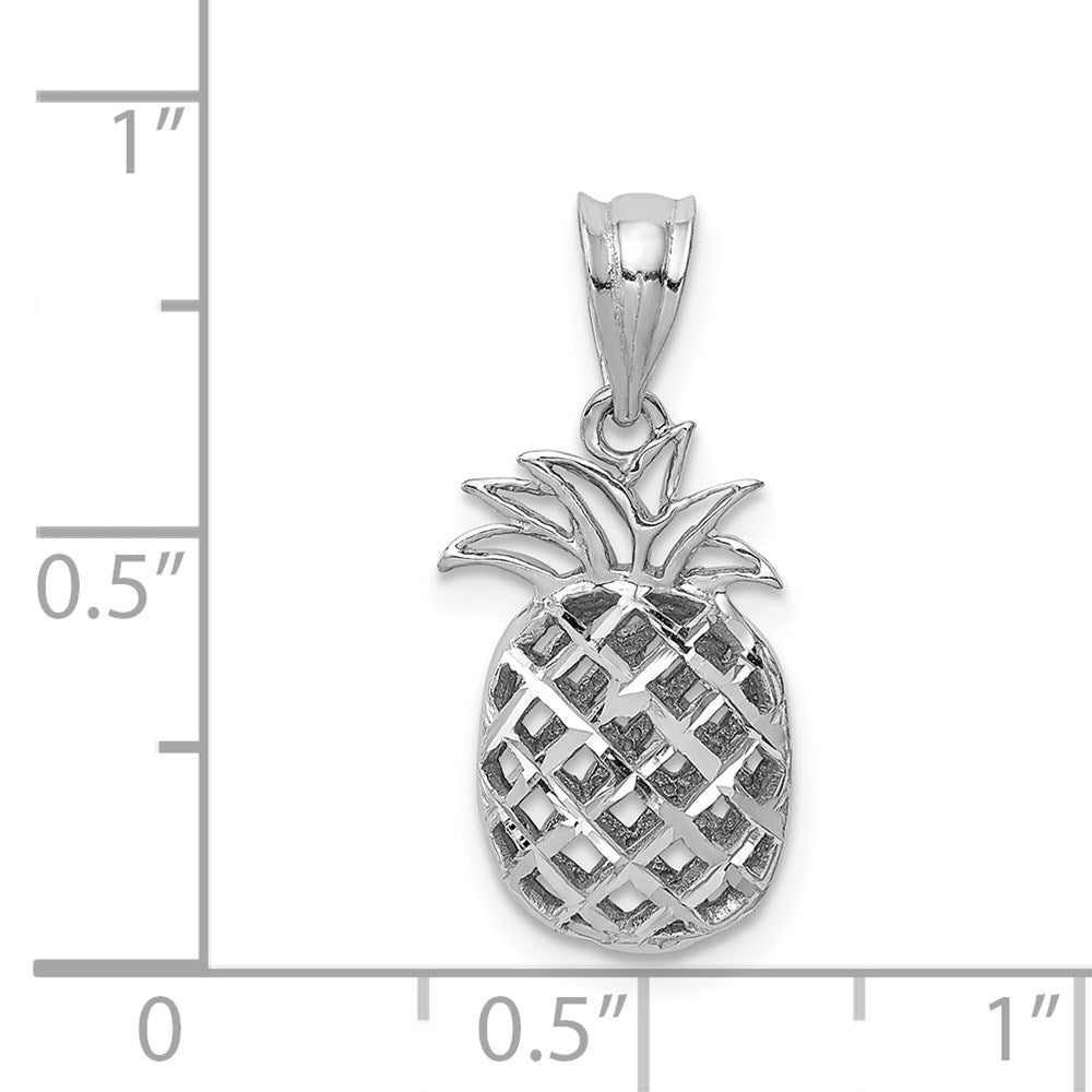 Million Charms 14K White Polished & Diamond-Cut 3D Pineapple Pendant