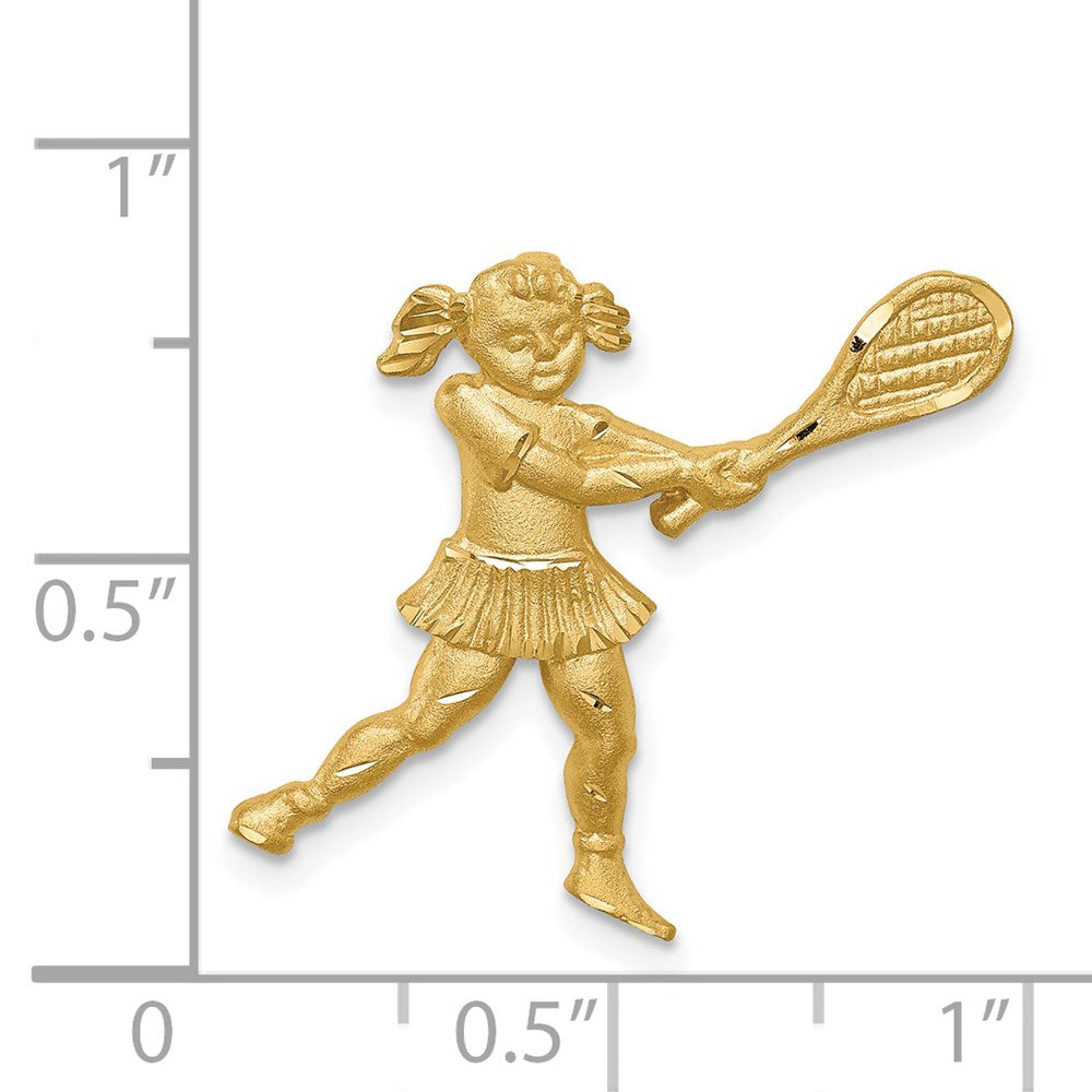 Million Charms 14K Yellow Gold Themed Brushed & Diamond-Cut Sports Tennis Player Chain Slide