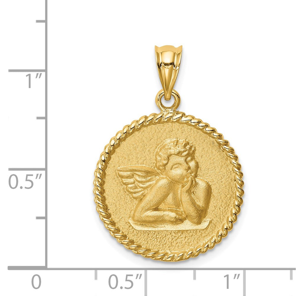 Million Charms 14K Yellow Gold Themed Brushed Angel Pendant