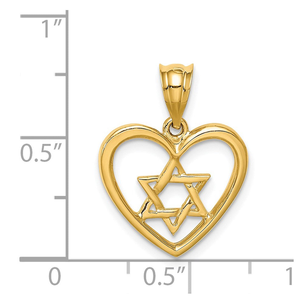 Million Charms 14K Yellow Gold Themed Polished Religious Jewish Star Of David In Heart Pendant