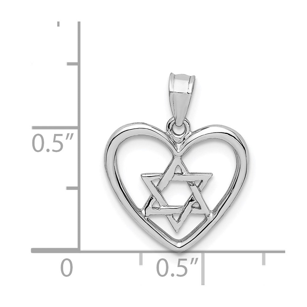 Million Charms 14K White Polished Religious Jewish Star Of David In Heart Pendant