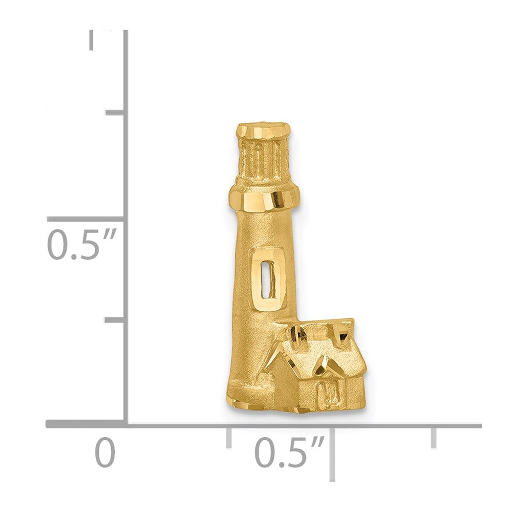Million Charms 14K Yellow Gold Themed Brushed & Polished Diamond-Cut Lighthouse Chain Slide
