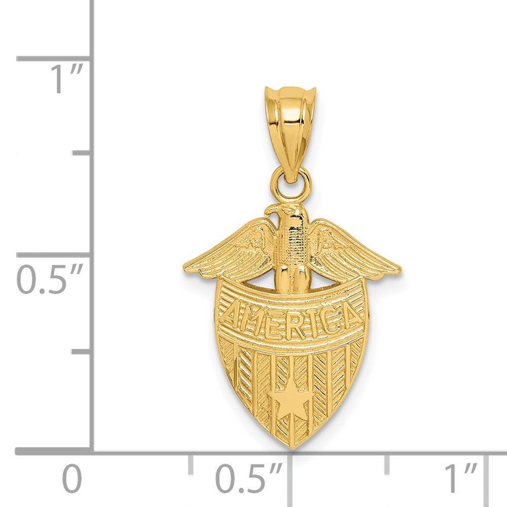 Million Charms 14K Yellow Gold Themed Polished America Shield Pendant
