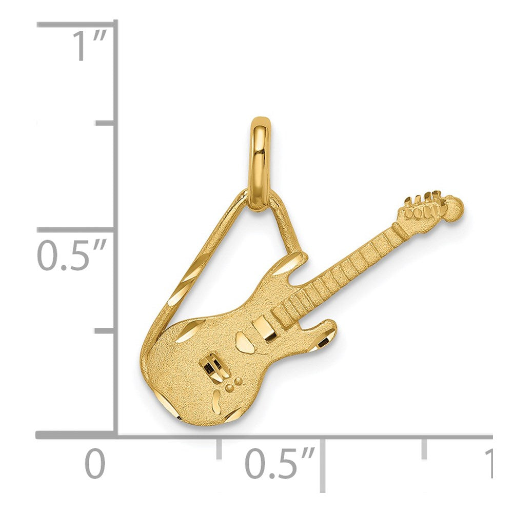 Million Charms 14K Yellow Gold Themed Brushed & Diamond-Cut Guitar Pendant