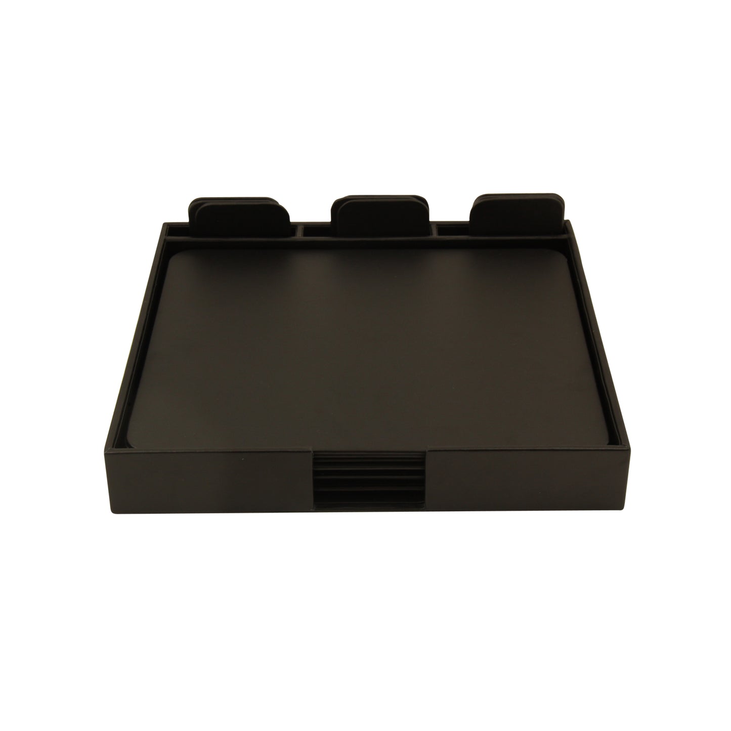Occasion Gallery Black Color Black Leather 19 Piece Conference Desk Set with 9- 17"x14" Conference Pads, 9- 4"x4" Coasters and 1- Conference Pad & Coaster Holder. 18 L x 16.25 W x 4.25 H in.