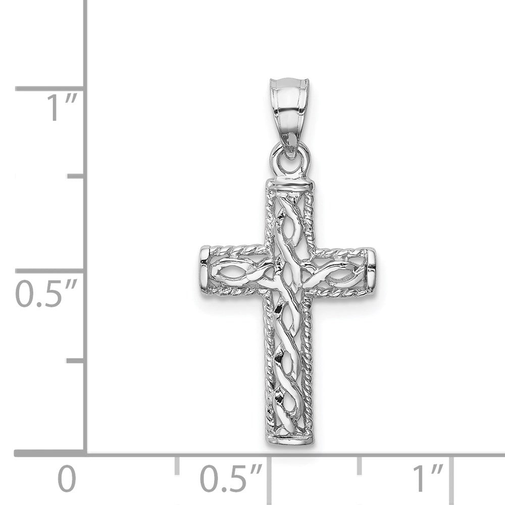 Million Charms 14K White Polished Braided Relgious Cross Pendant