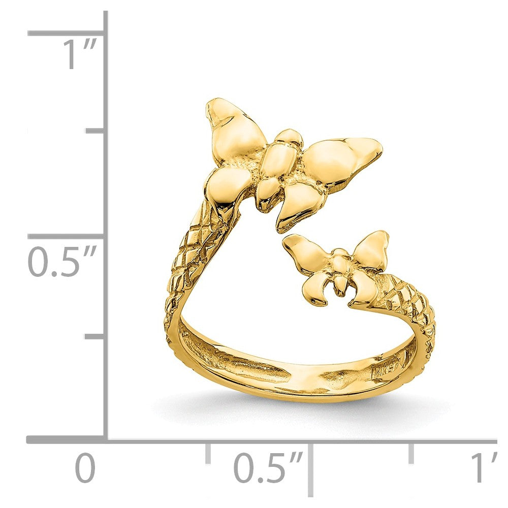 14k Yellow Gold Polished & Textured Butterfly Toe Ring