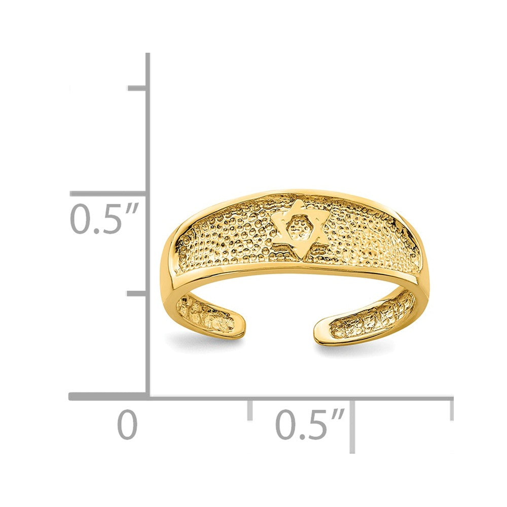 14k Yellow Gold Polished & Textured Star of David Toe Ring