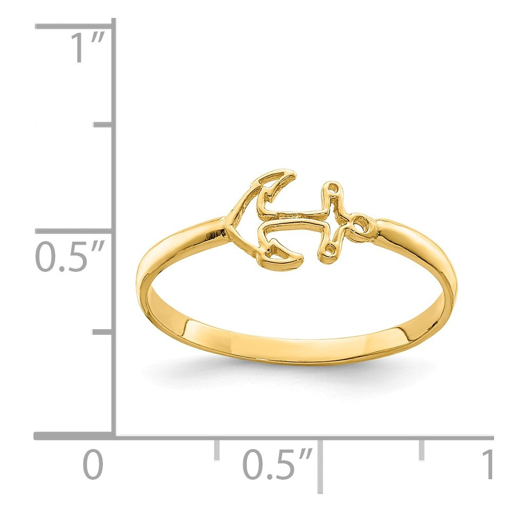 14k Yellow Gold Polished Anchor Ring, Size: 7