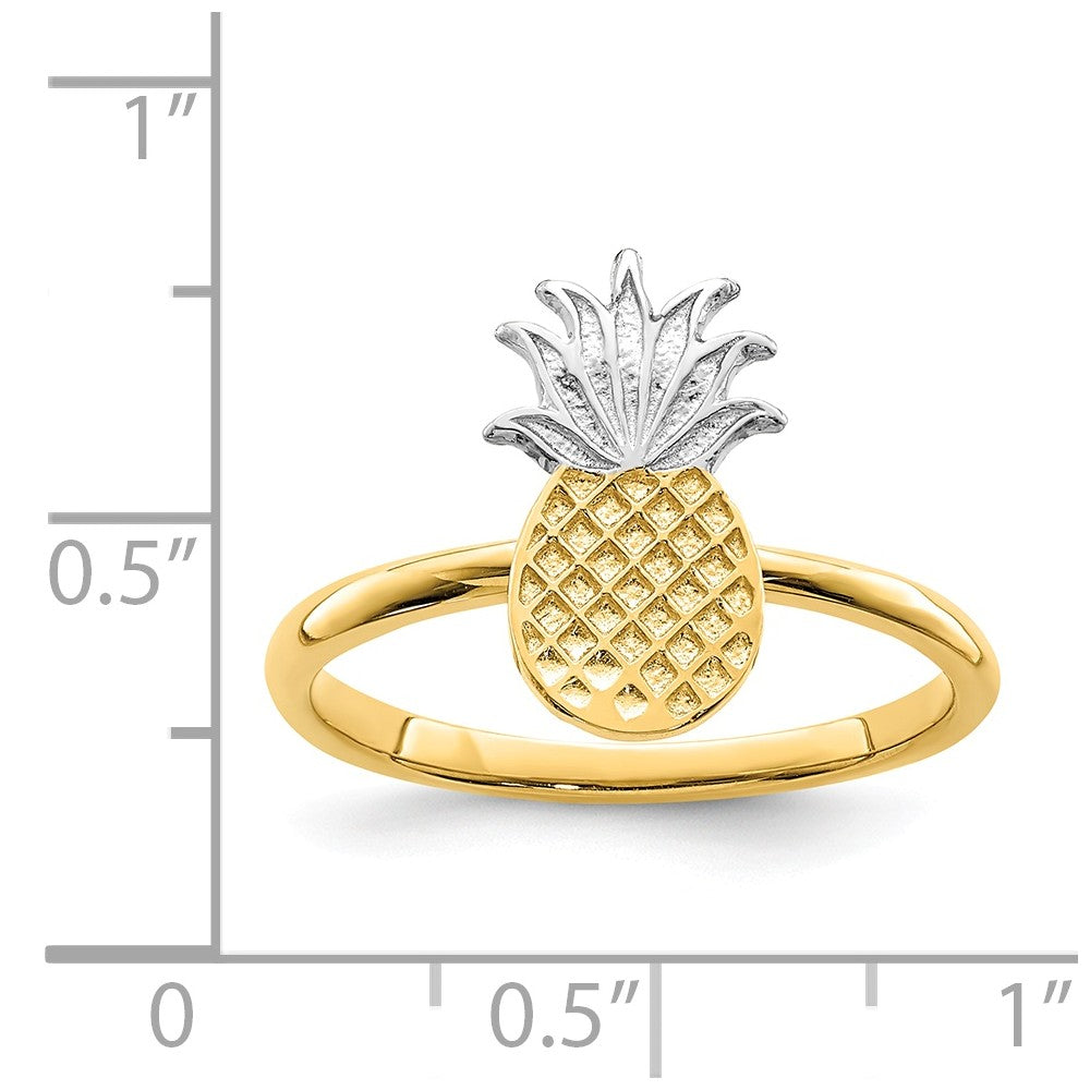 14K and White Rhodium Polished Pineapple Ring, Size: 7