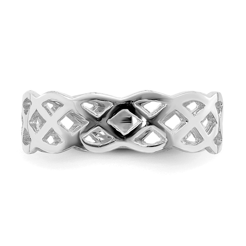 14K White Polished Weave Ring, Size: 7