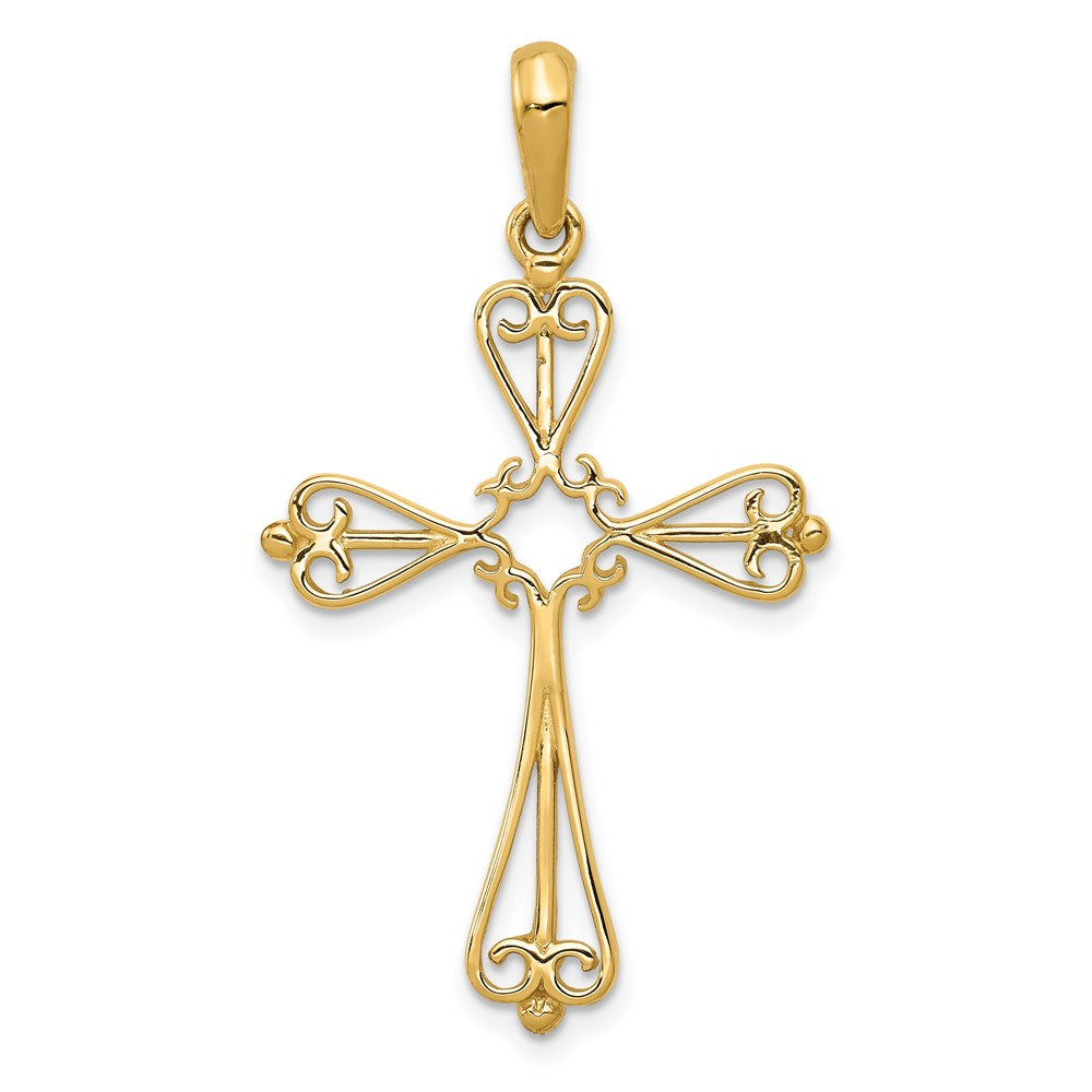 Million Charms 14K Yellow Gold Themed Fleur De Lis Polished Relgious Cross Pendant
