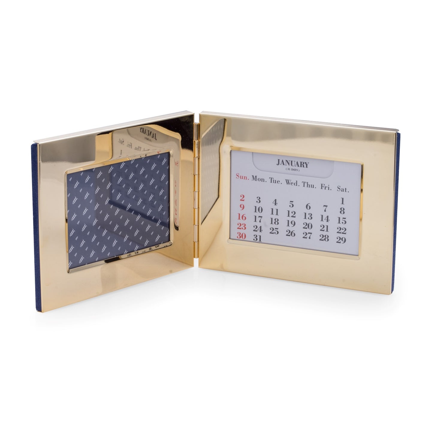 Occasion Gallery Gold Color Gold Plated Perpetual Calendar and 3 1/2"x5" Frame with Velvet Backing. 12 L x 0.65 W x 5.25 H in.