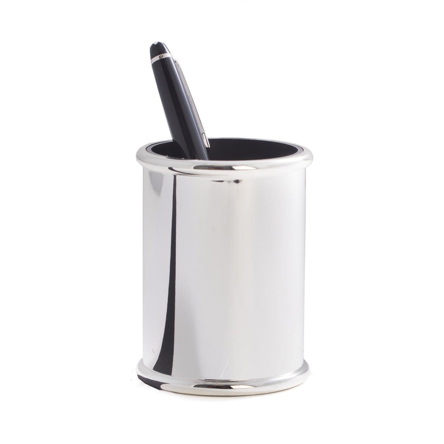 Occasion Gallery Black/Silver Color Silver Plated Pen Cup with Black ABS Plastic Lining. 2.75 L x 3.5 W x H in.