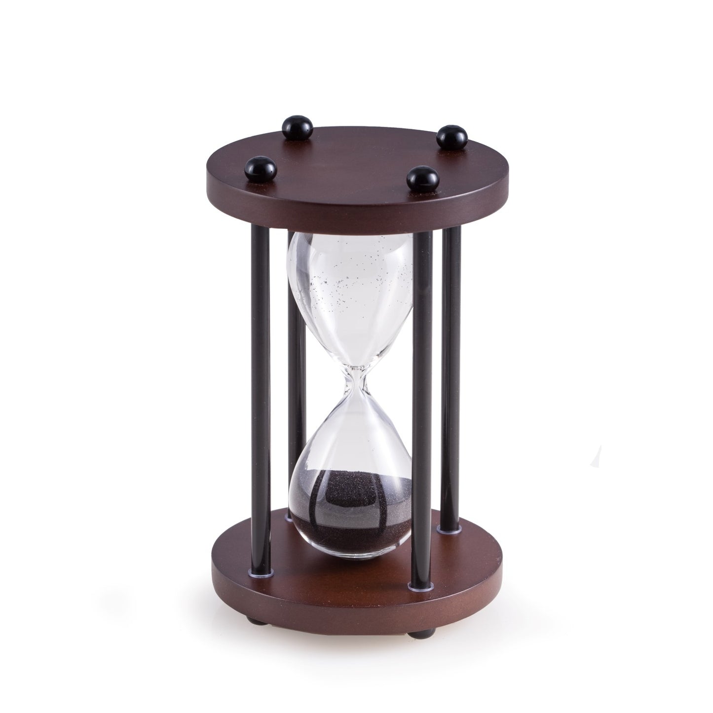 Occasion Gallery Walnut Color "Walnut" Wood 4 Minute Sand Timer with Black Sand and Black Posts. 3.5 L x 5.25 W x H in.