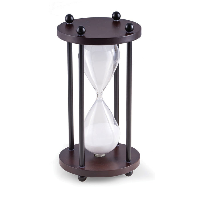 Occasion Gallery Walnut  Color "Walnut" Wood 10 Minute Sand Timer with White Sand and Black Posts. 4.35 L x 8 W x  H in.