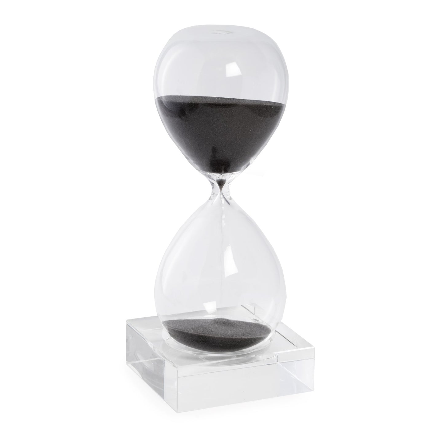 Occasion Gallery CLEAR/ BLACK Color 30 Minute Crystal Sand Timer on Crystal Base with Black Sand. 3.5 L x 3.5 W x 9 H in.