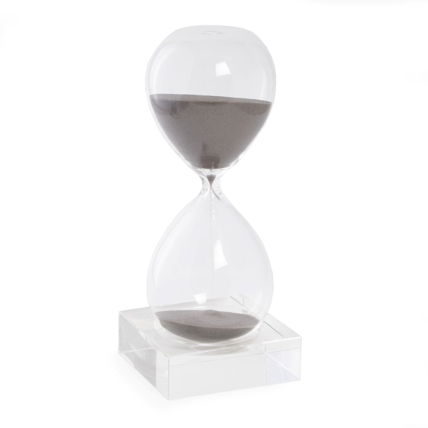 Occasion Gallery CLEAR/ GRAY Color 30 Minute Crystal Sand Timer on Crystal Base with Grey Sand. 3.5 L x 3.5 W x 9 H in.