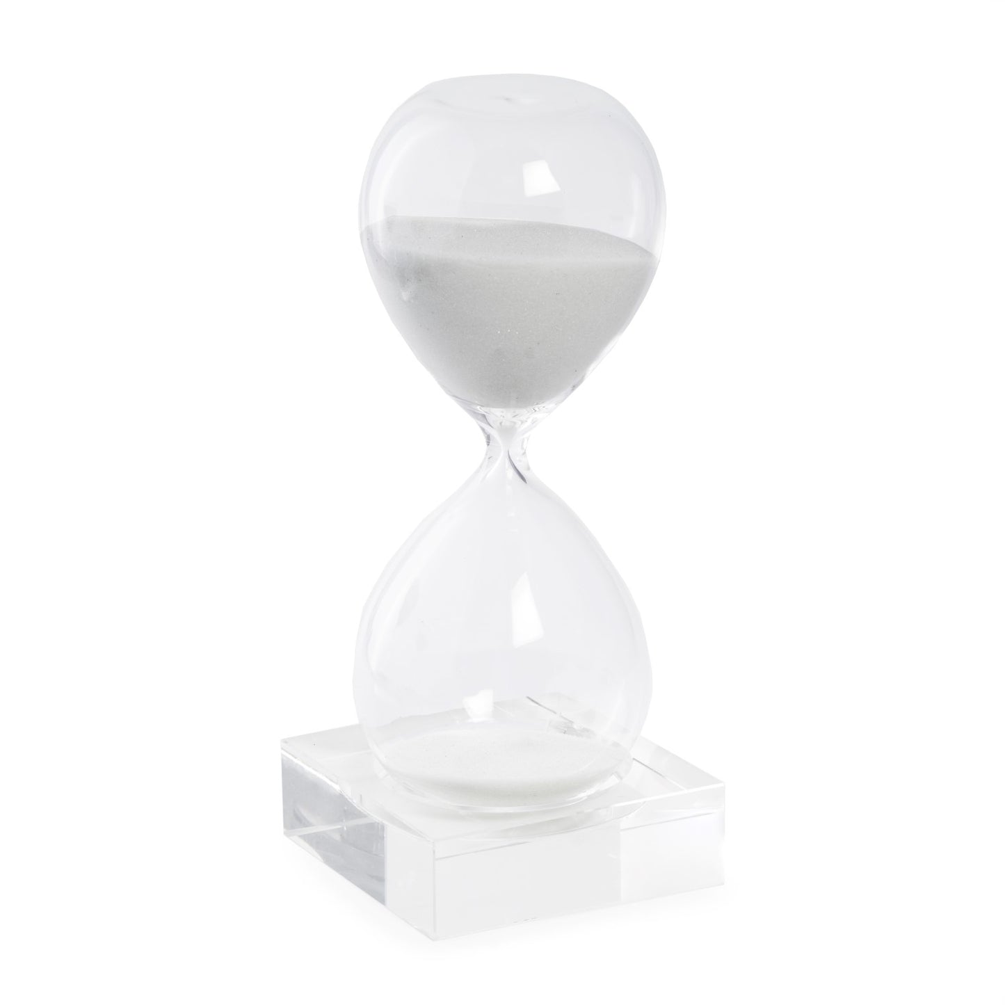 Occasion Gallery CLEAR/ WHITE Color 30 Minute Crystal Sand Timer on Crystal Base with White Sand. 3.5 L x 3.5 W x 9 H in.