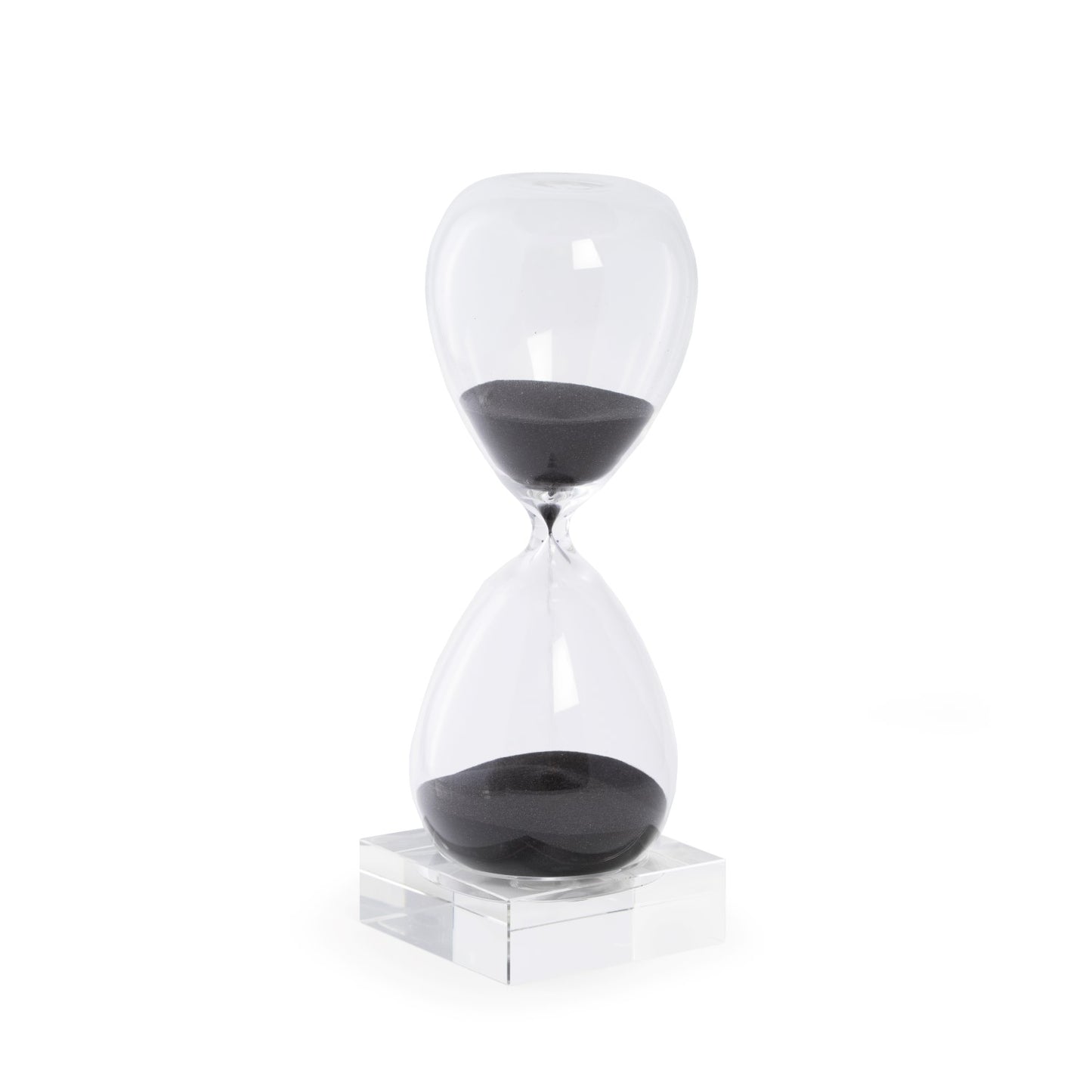 Occasion Gallery CLEAR/ BLACK Color 60 Minute Crystal Sand Timer on Crystal Base with Black Sand. 3.5 L x 3.5 W x 10.5 H in.