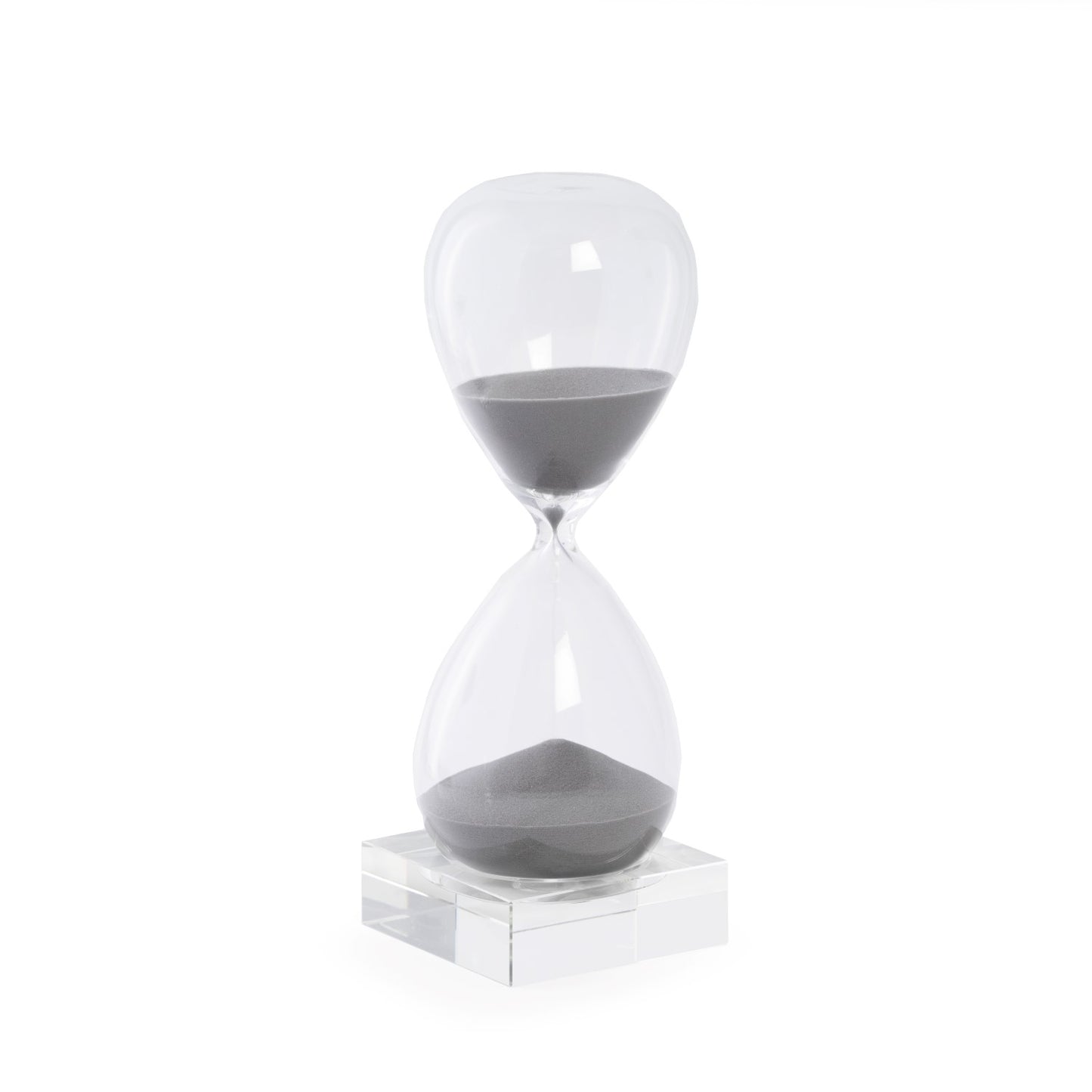 Occasion Gallery CLEAR/ GRAY Color 60 Minute Crystal Sand Timer on Crystal Base with Grey Sand. 3.5 L x 3.5 W x 10.5 H in.
